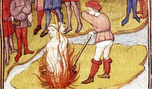 两个圣殿骑士团成员被处以火刑，15世纪法国手绘图